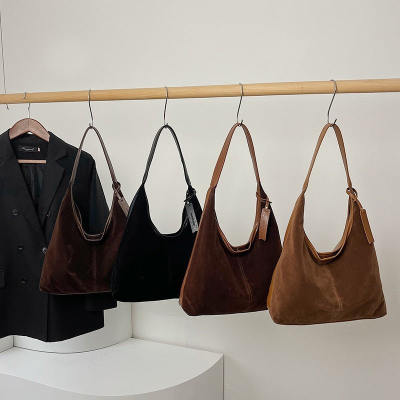 Vintage Suede Stitching Pu Shoulder Bag For Women