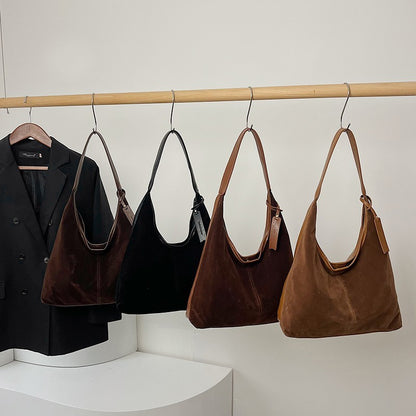 Vintage Suede Stitching Pu Shoulder Bag For Women