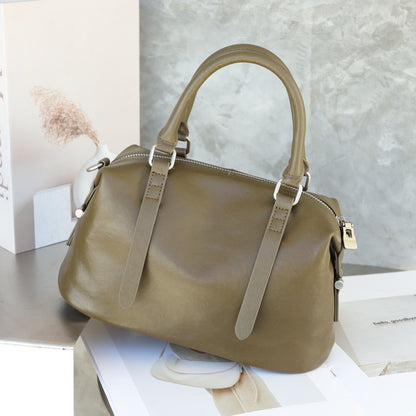 Top Layer Cowhide Ladies Bag Retro Easy Matching Pillow Bag