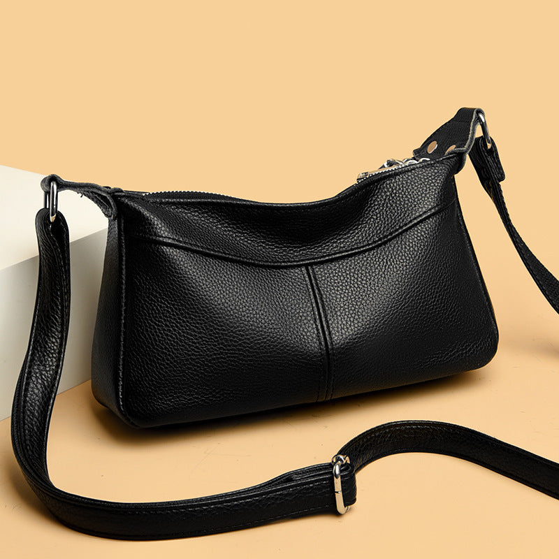 Multi-compartment Shoulder Messenger Bag Women's Large Capacity Cowhide New Moon Bag