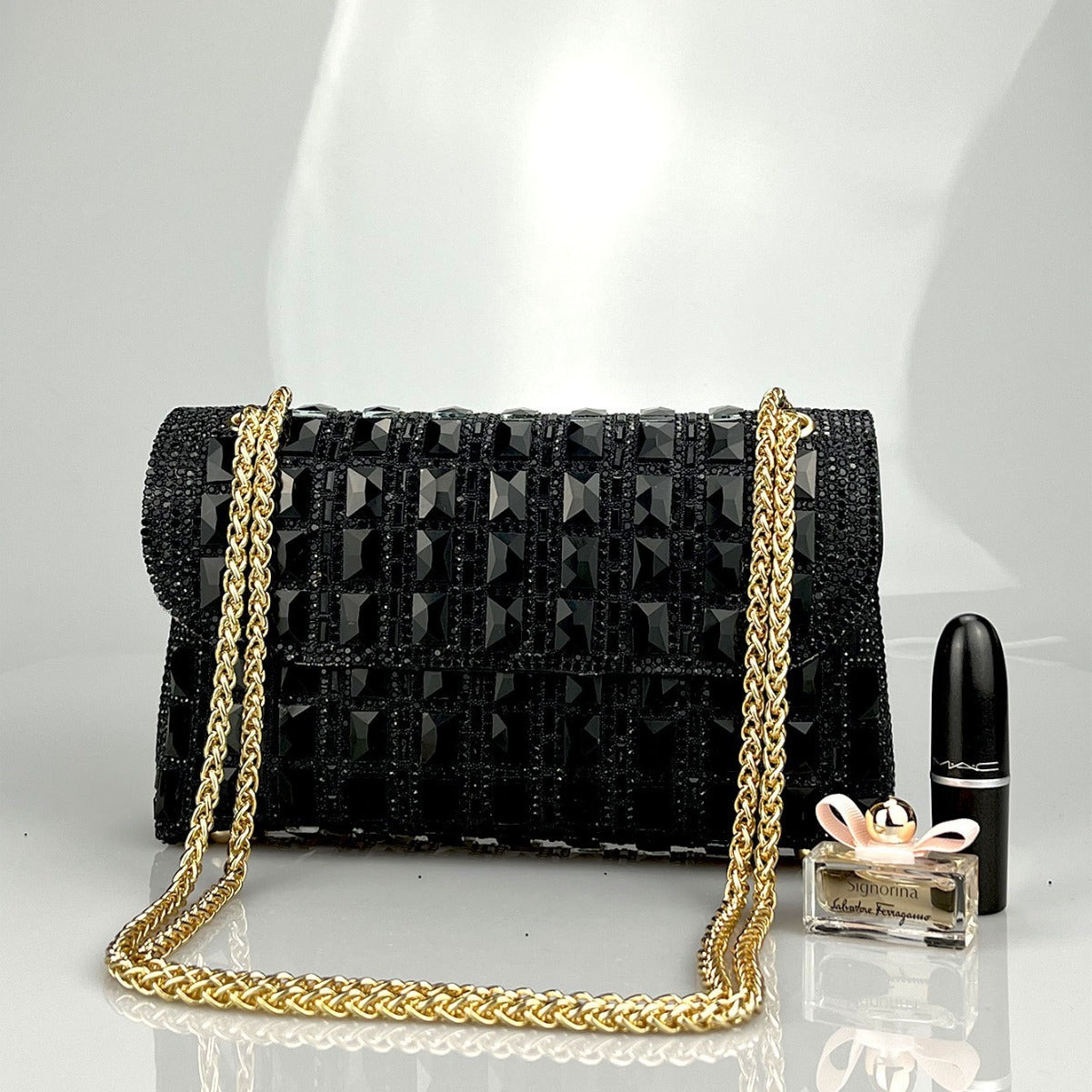 Shiny Glass Rhinestone Chain Clutch