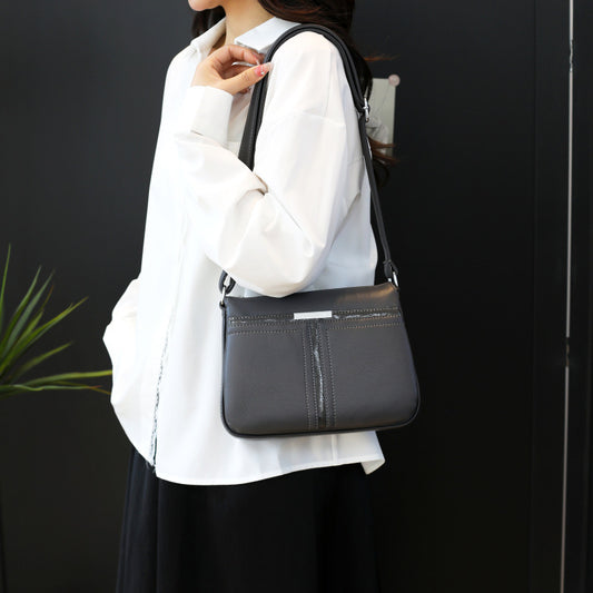 Soft Leather Multi-layer Crossbody Bag For Middle-aged People